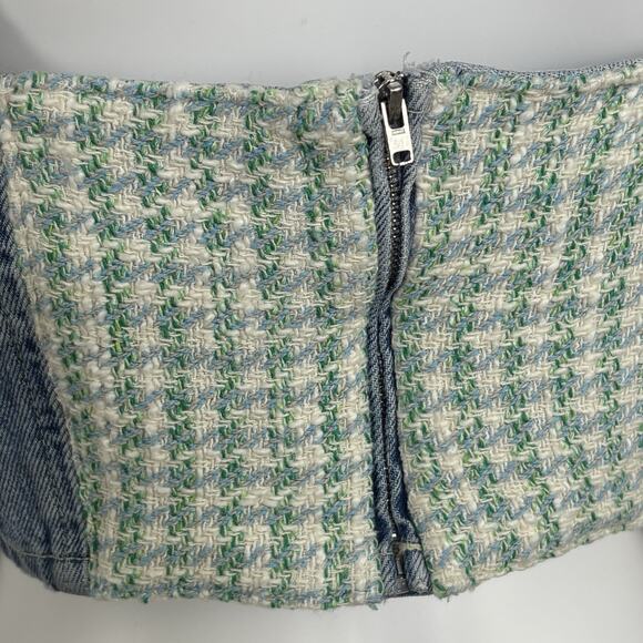 Zara Contrast Denim Crop Top Spaghetti Strap Exposed Back Zip Size L - Picture 4 of 5